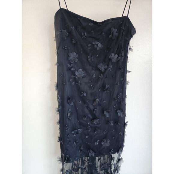NWT Maeve Sleeveless Mesh 3D Flower Slip Midi Dress Size 10 Black #9F411 - Picture 5 of 13